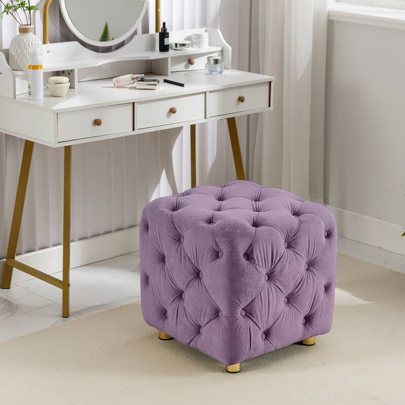 Modern Velvet Upholstered Square Tufted Ottoman by GDFStudio - Purple