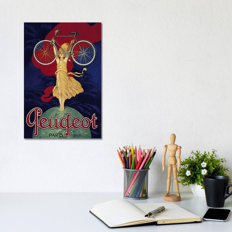 iCanvas "Peugeot Bicycle Advertising Vintage Poster" by Unknown Artist Canvas Print - 12x8x0.75