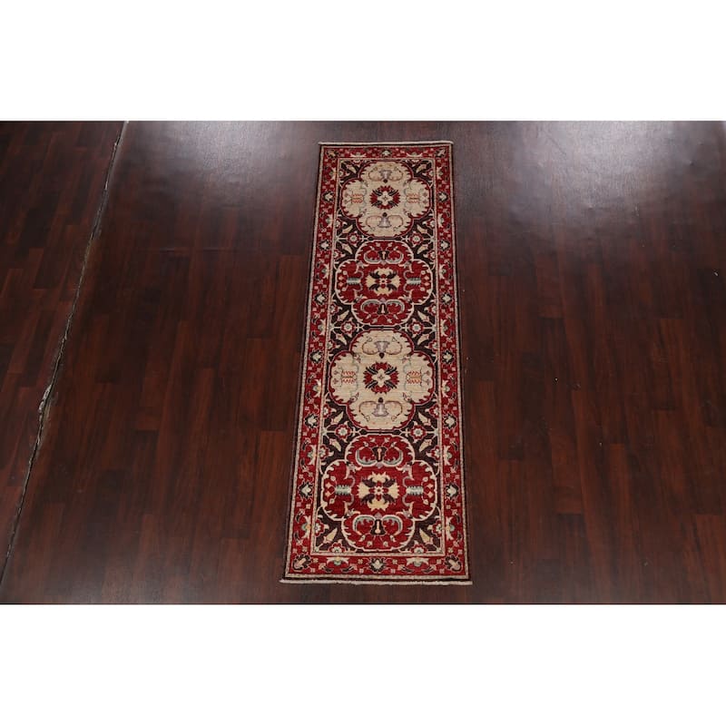 Hand Knotted Oriental 100% Wool Carpet Traditional Floral Brown Kazak Runner Rug - 8' 0'' X 2' 7''
