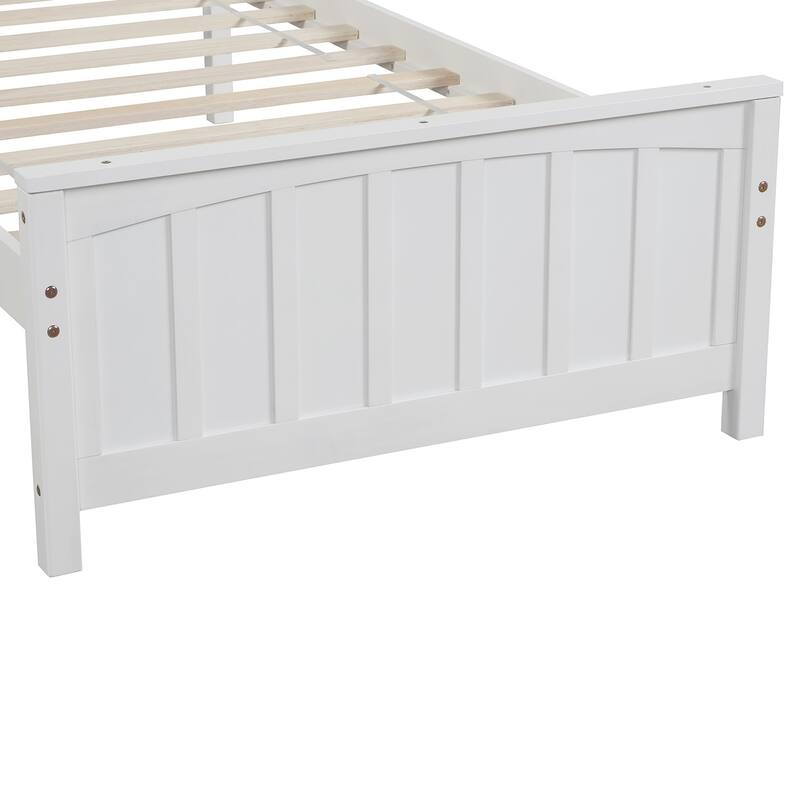 Twin Size White Wood Platform Bed with Headboard and Footboard