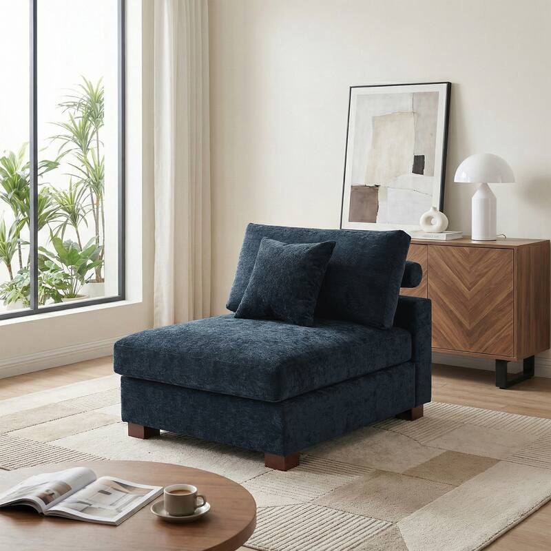 35" W Modern Chenille Armless Accent Chair Sectional Module with Pillows