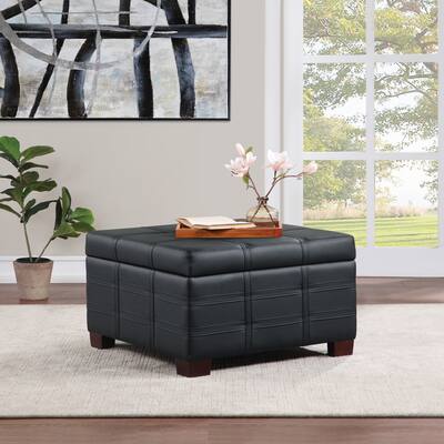 Detour Strap Square Storage Ottoman in Faux Leather