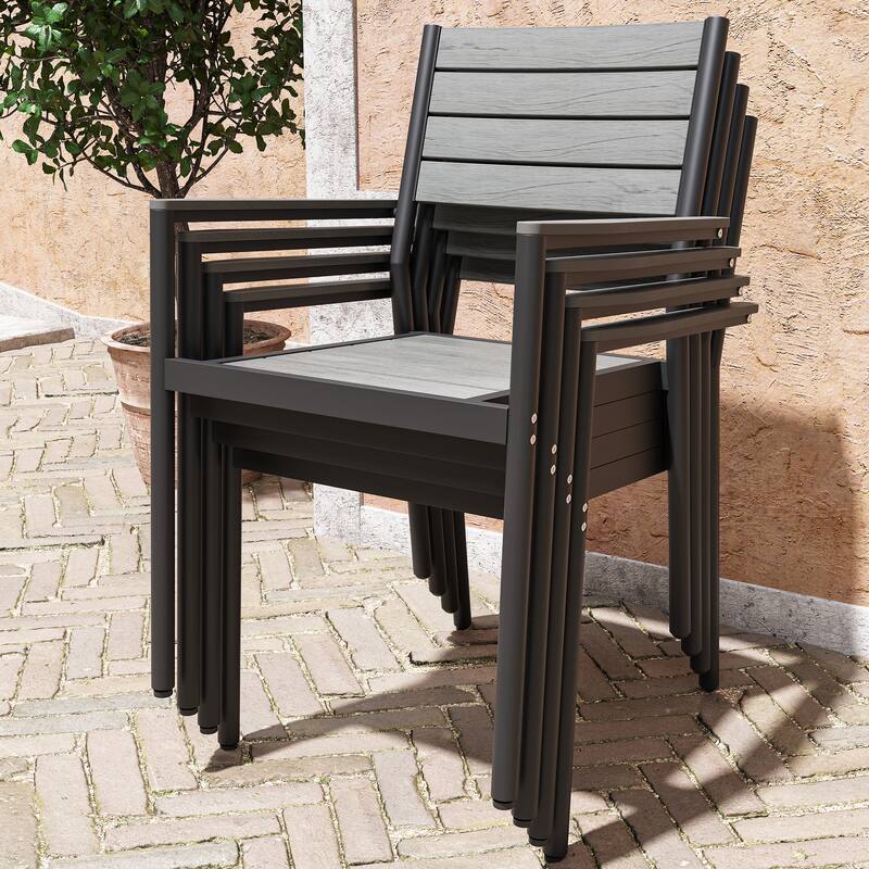 Outdoor 5/7-Piece Patio Aluminum Dining Set Stackable Chairs and Extendable Table