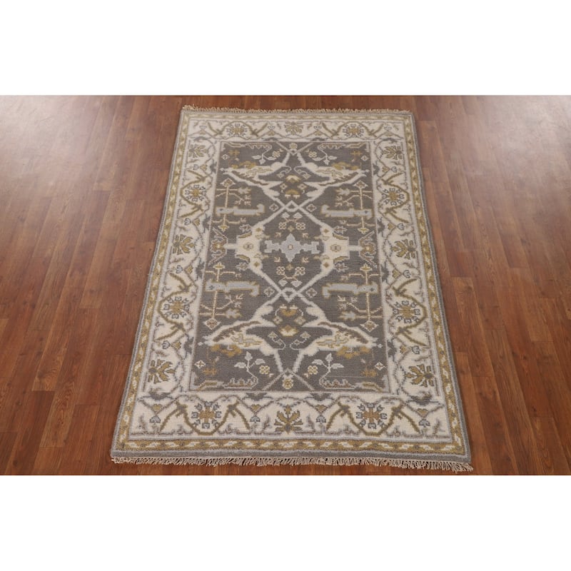 Transitional Green Oushak Oriental Area Rug Handmade Wool Carpet - 3'11"x 5'11"