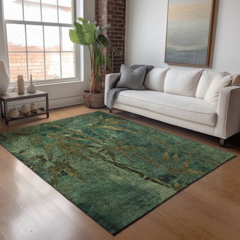 Machine Washable Indoor/ Outdoor Modern Floral Chantille Rug