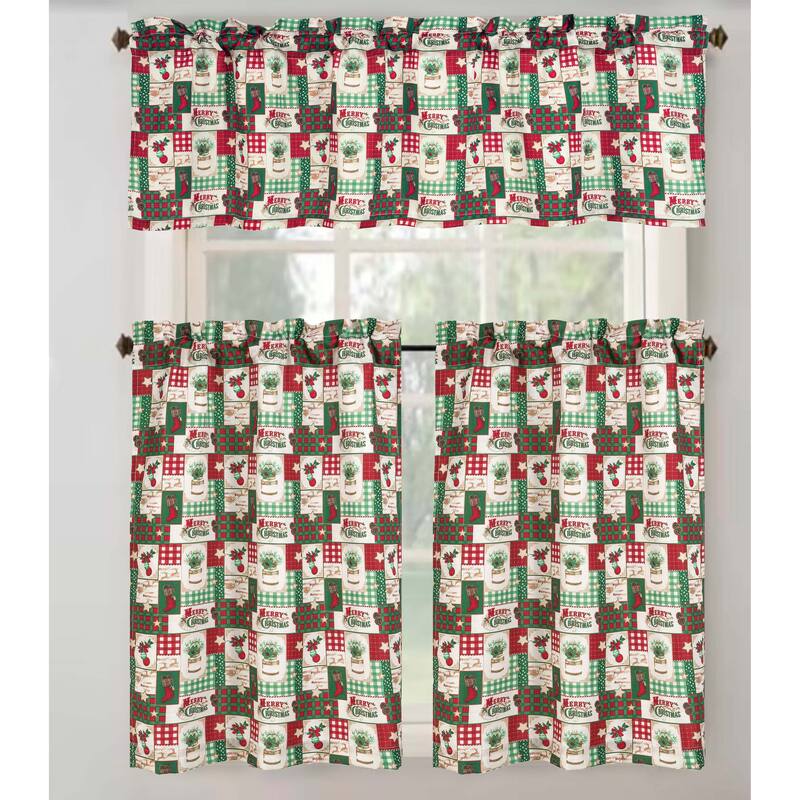 Christmas Patchwork Kitchen Curtain - White