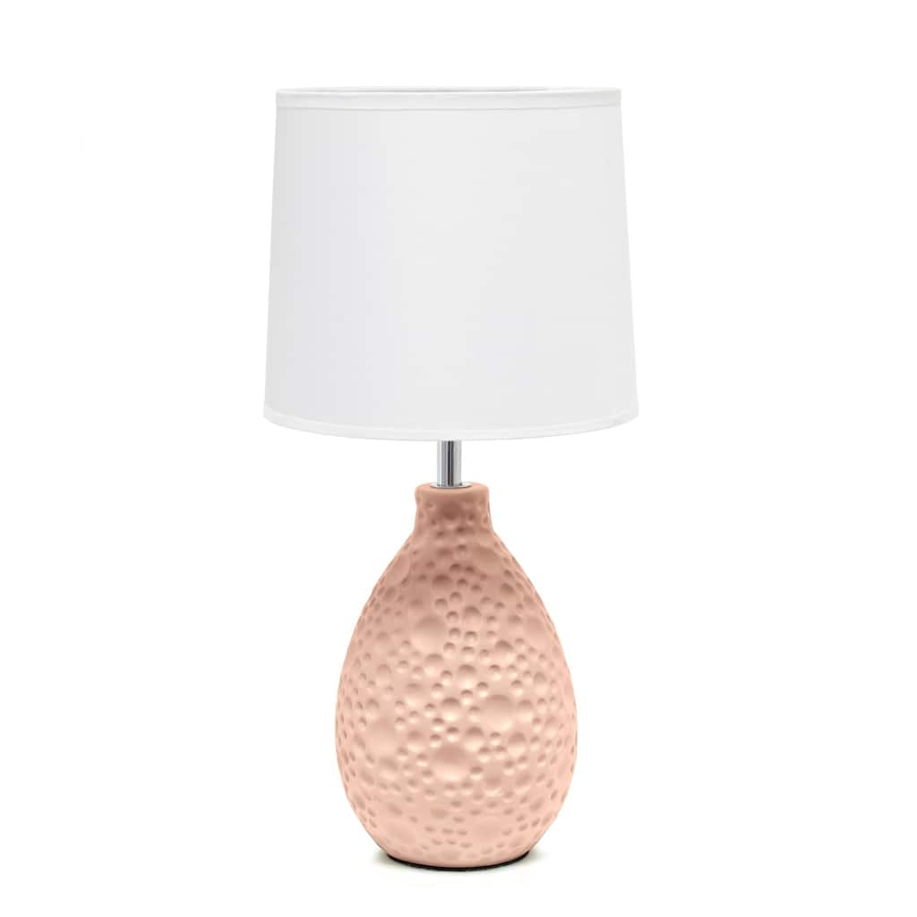 Textured Thumbprint Tear Drop Ceramic Table Lamp with Tapered Drum Shade - 14" - Pink and White