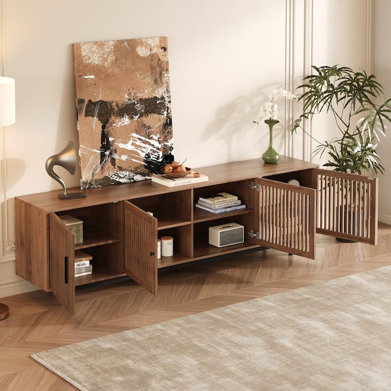 78" Modern TV Stand for TVs up to 85" with Closed Storage, Cable Management & Solid Wood Legs