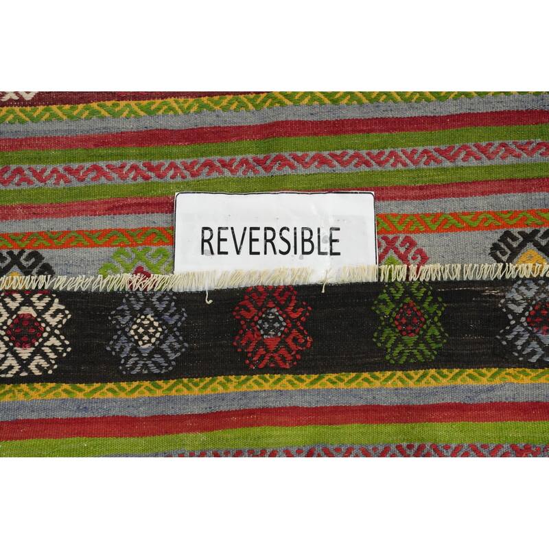 Hand Woven Oriental 100% Wool Carpet Southwestern Tribal Multi-Colored Kilim Area Rug - 7' 2'' X 5' 6''