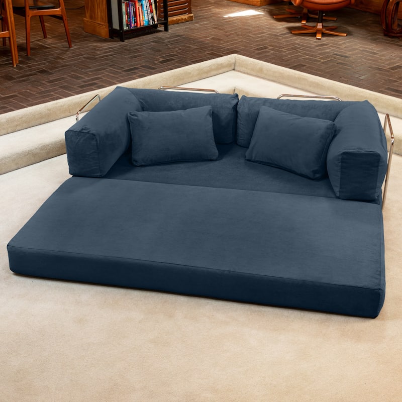 Jaxx Unsofa Modular Convertible Sectional Sofa with Fold Out King Sleeper Bed - 2-Seat Sofa. - Corduroy Indigo Blue