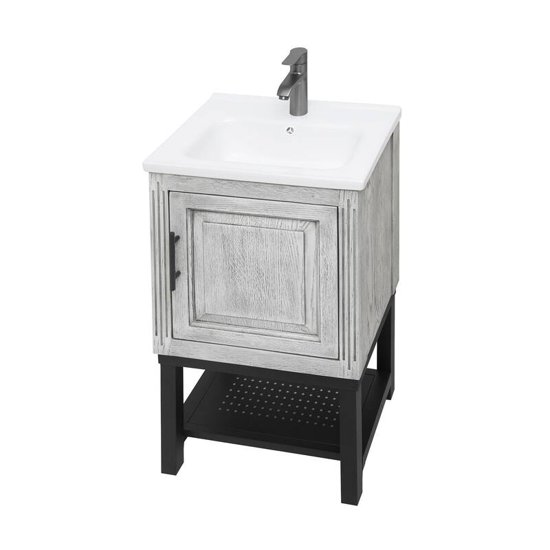GDFStudio - CompactLine Modern Freestanding Bathroom Vanity with Ceramic Sink and Open Metal Shelf - 20 Inch