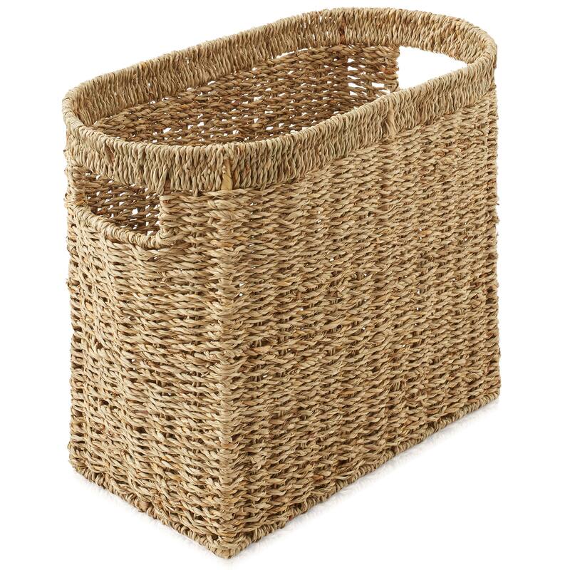 Magazine Holder Storage Basket Bin with Handles Seagrass Hyacinth - Natural - Seagrass