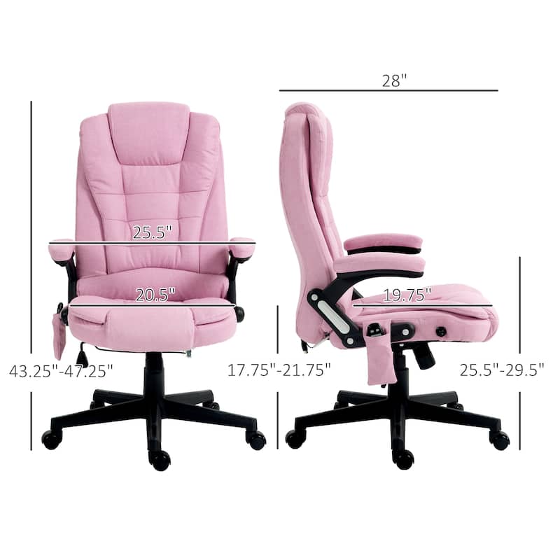 Pink Linen 360° Swivel High Back Office Recliner with Vibration Massage, Lumbar Heating, Adjustable Height