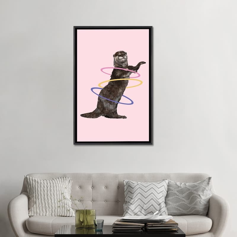 iCanvas "Hula Hooping Otter In Pink" by Big Nose Work Framed