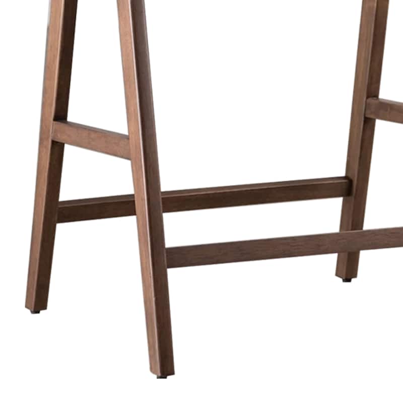 Ebik Counter Stool Chair Set of 2, Walnut Brown Wood, Beige Boucle