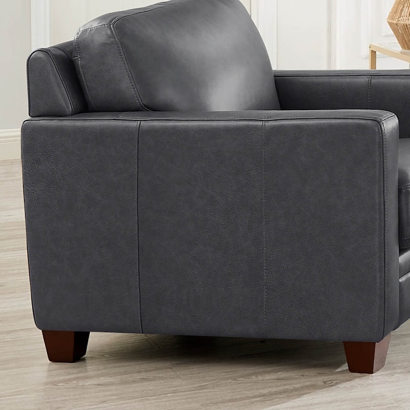 Hydeline Naples Top Grain Leather Arm Chair, Feather, Memory Foam and Springs