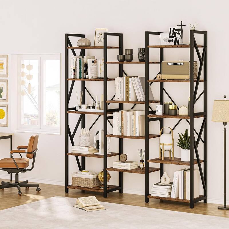 Triple Wide 5 Tier Book shelf,with Open Display Shelves