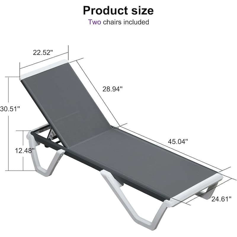 PURPLE LEAF 2-Pack Outdoor Chaise Lounge Set - Plastic & Aluminum Frame, Stackable, for Poolside Sunbathing, Beach, Yard