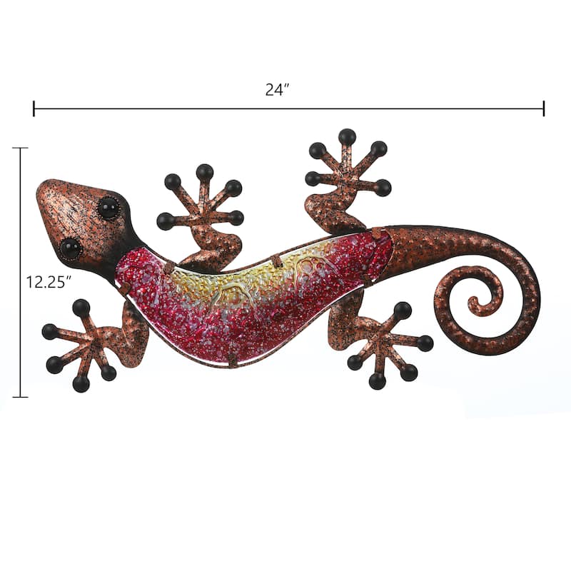Pink Metal and Glass Imitation Lizard Outdoor Wall Decor