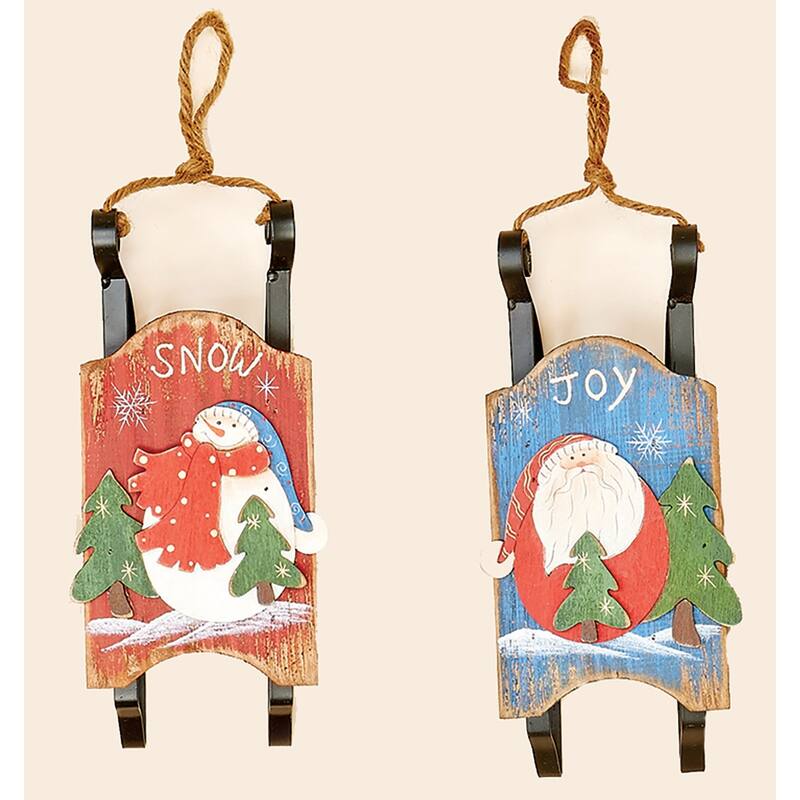 9" Wooden Sled w/ Metal Runners, Set of 2