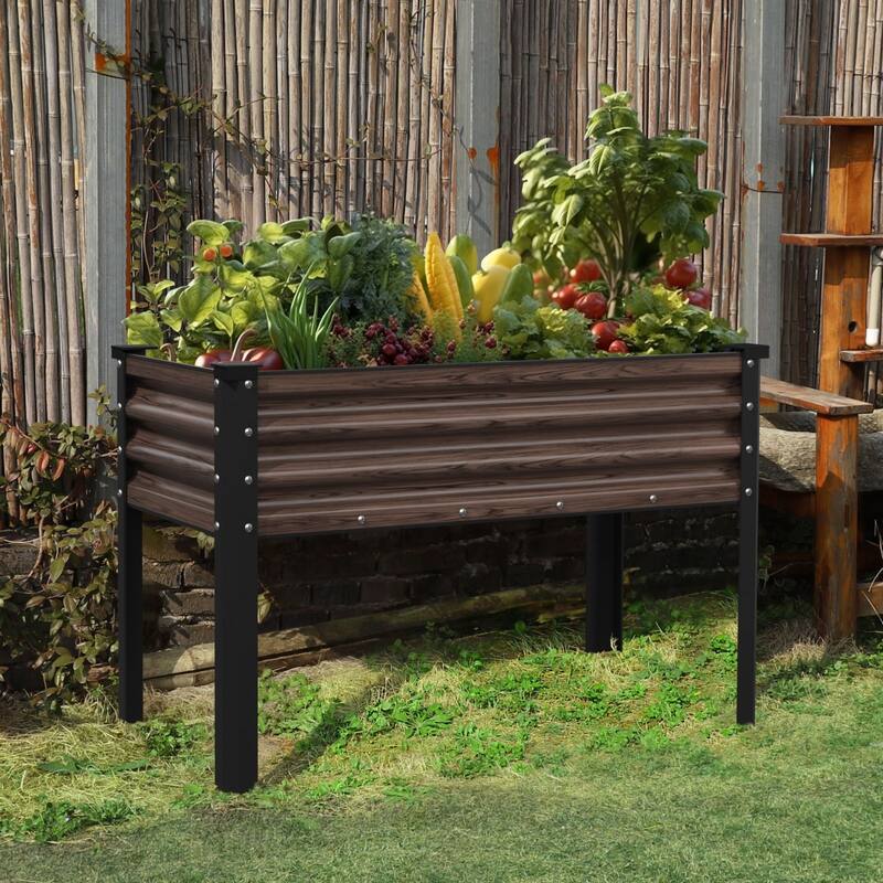 VEIKOUS 7.5 Cu.ft Galvanized Steel Raised Garden Bed, Large Outdoor Planter Box with Drainage Holes