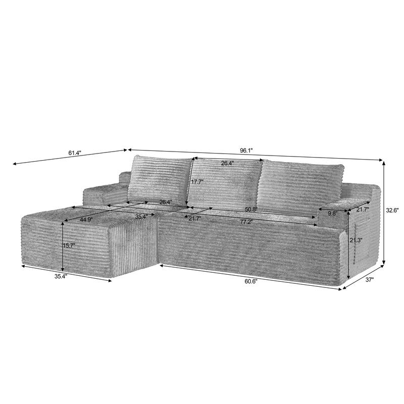 L Shaped Cloud Sectional Sofa with Deep Seat, Corduroy Modular Sleeper Couch, No Assembly Required