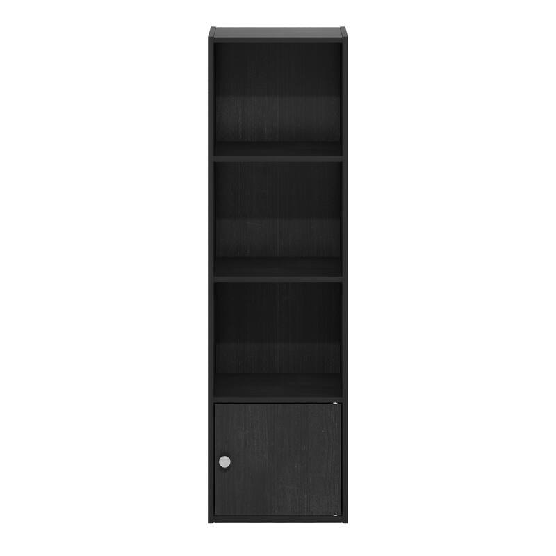 Furinno Luder 4-Tier Shelf Bookcase with 1 Door Storage Cabinet - Blackwood