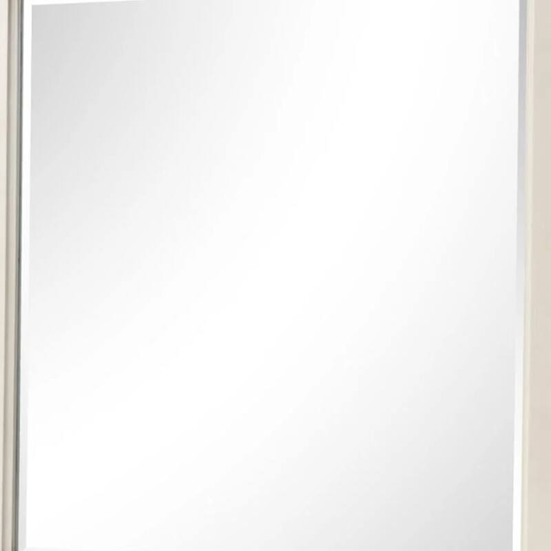 Toi Dresser Mirror, Beveled Glass, Antique White Finished Solid Wood, 38 Inch