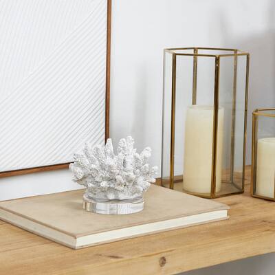 White Polystone Small Textured Coral Decorative Sculpture with Clear Acrylic Base