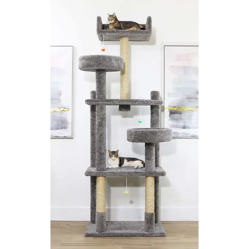 84" Deluxe Extra Tall Cat Tree Tower with Spacious Carpeted Perches and Sisal Rope Posts for Large Climbing Cats