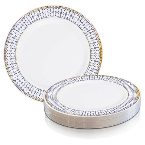 Elegant Gold Chord Rim Disposable Plastic Plate Packs - Party Supplies