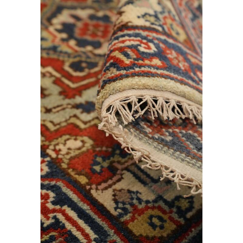 Hand Knotted Oriental 100% Wool Carpet Traditional Geometric Beige & Ivories Heriz (serapi) Runner Rug - 8' 1'' X 2' 7''