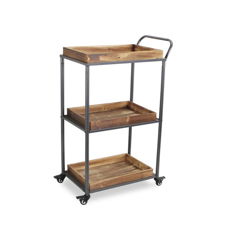 17.25" Brown Three Tier Rectangular Tray Cart