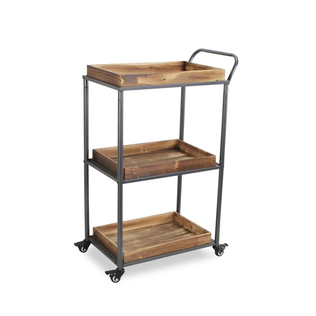 17.25" Brown Three Tier Rectangular Tray Cart