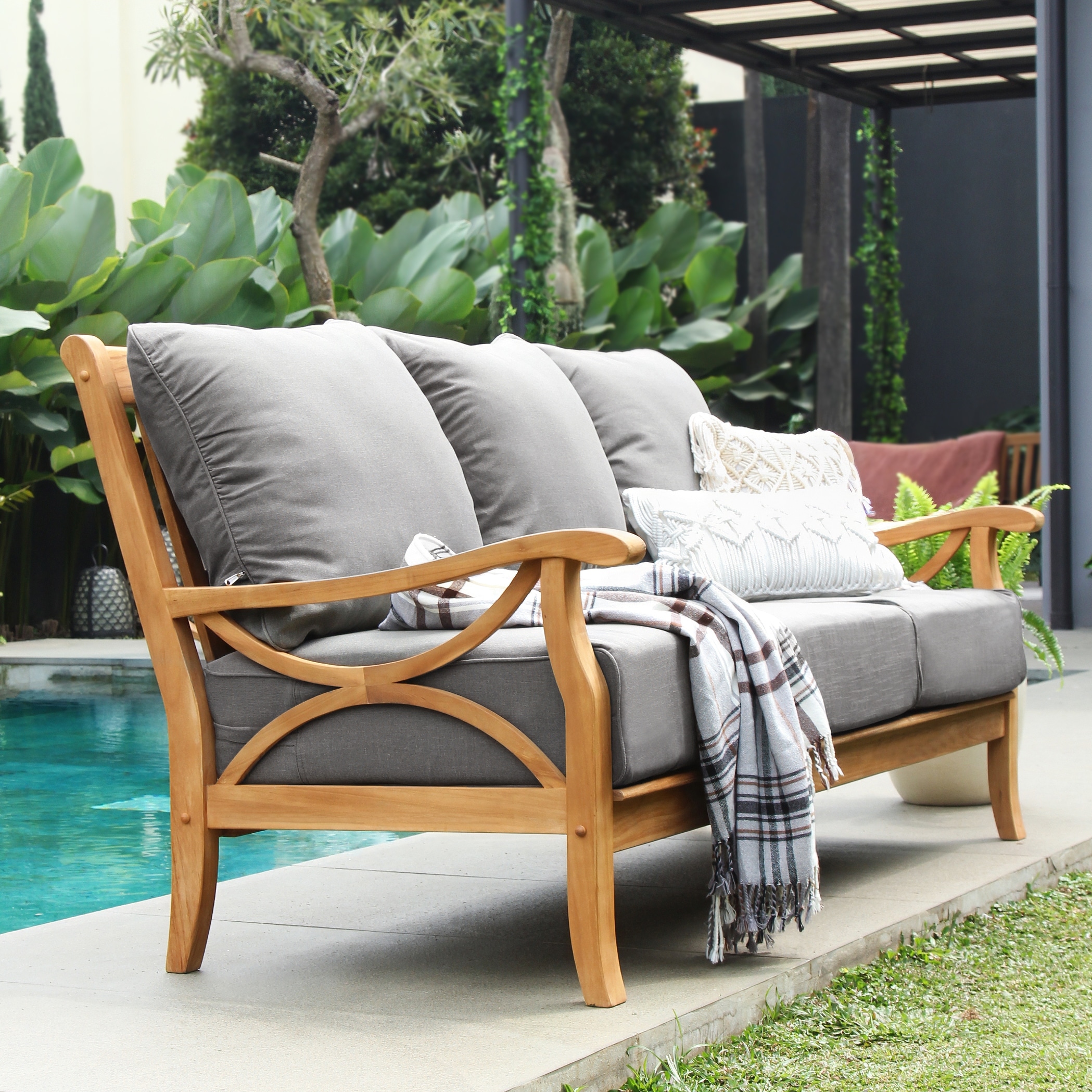 Cambridge Casual Lowell Outdoor Teak 3-Seater Sofa with Cushion
