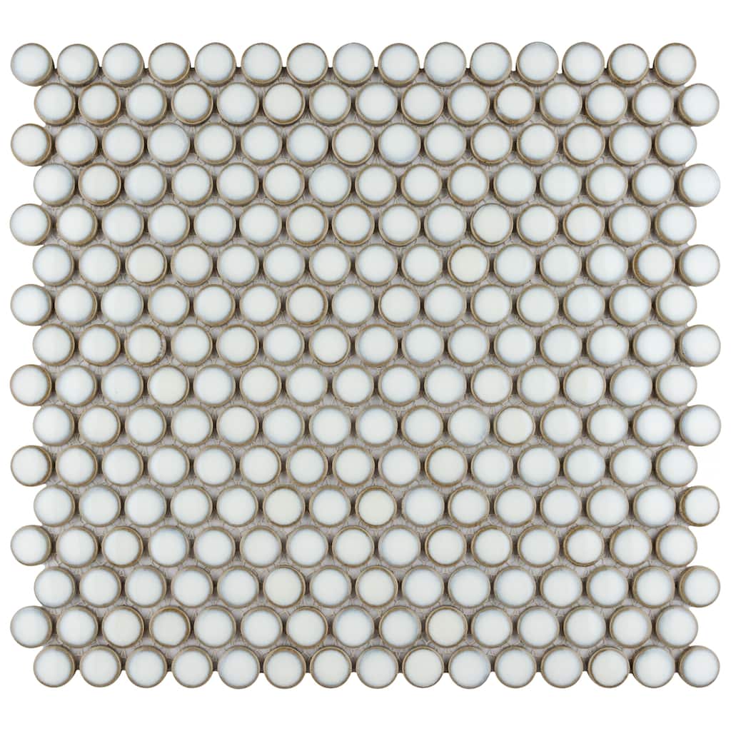 Merola Tile Hudson Penny Round Snowcap White 11-7/8" x 12-5/8" Porcelain Floor and Wall Tile