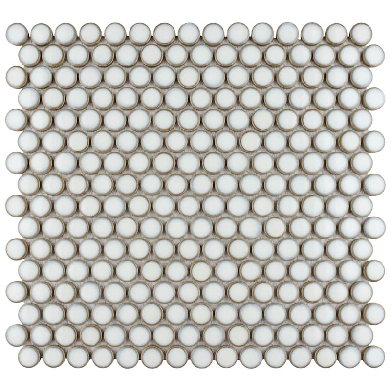 Merola Tile Hudson Penny Round Snowcap White 11-7/8" x 12-5/8" Porcelain Floor and Wall Tile