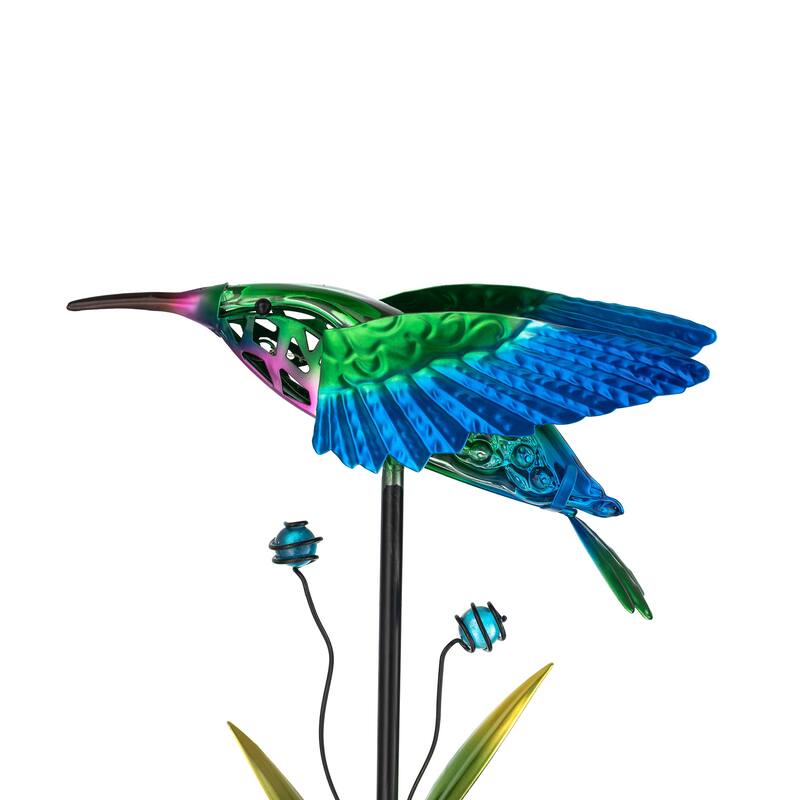 Glitzhome Outdoor Solar Lighted Garden Stake Frog Hummingbird Design