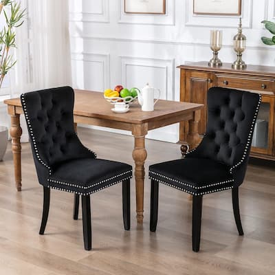 Velvet Dining Chairs Set of 2, Tufted Dining Chairs with Nailhead Back and Ring Pull Trim - 25.5×19.7×37.4inch