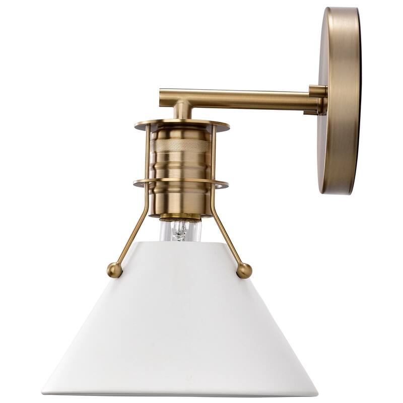 Outpost 1 Light Wall Sconce Matte White with Burnished Brass