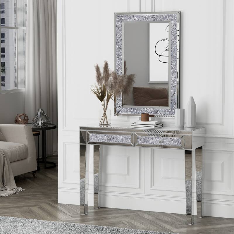 Glam Mirrored 2 Drawer Desk Console Table - 29.92'' H X 39.37'' W X 13.78'' D