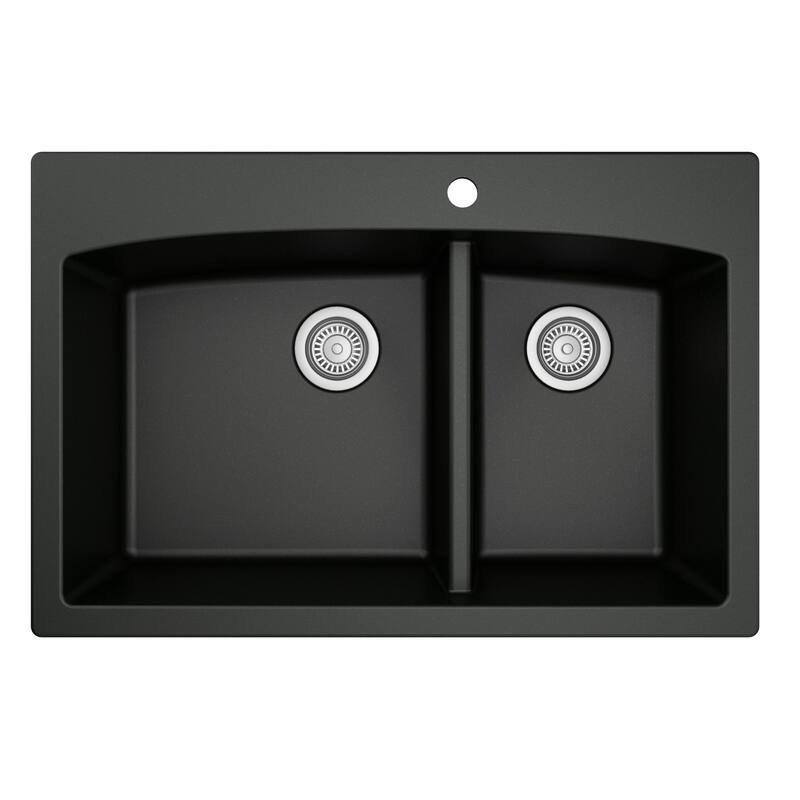 Karran Drop-In Quartz 33 in. 1-Hole 60/40 Double Bowl Kitchen Sink Kit