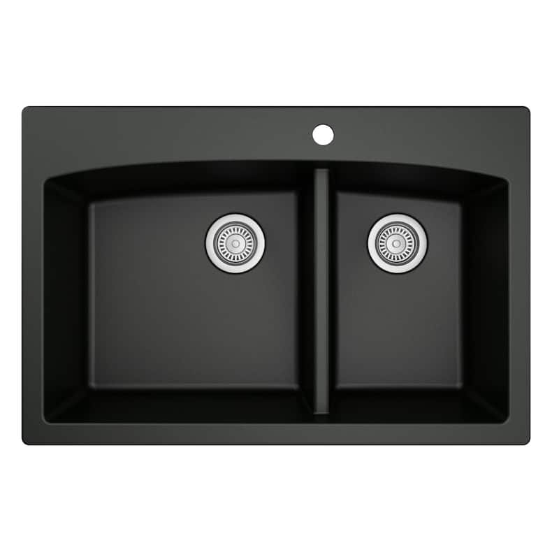 Karran Drop-In Quartz Double Bowl Kitchen Sink - Black