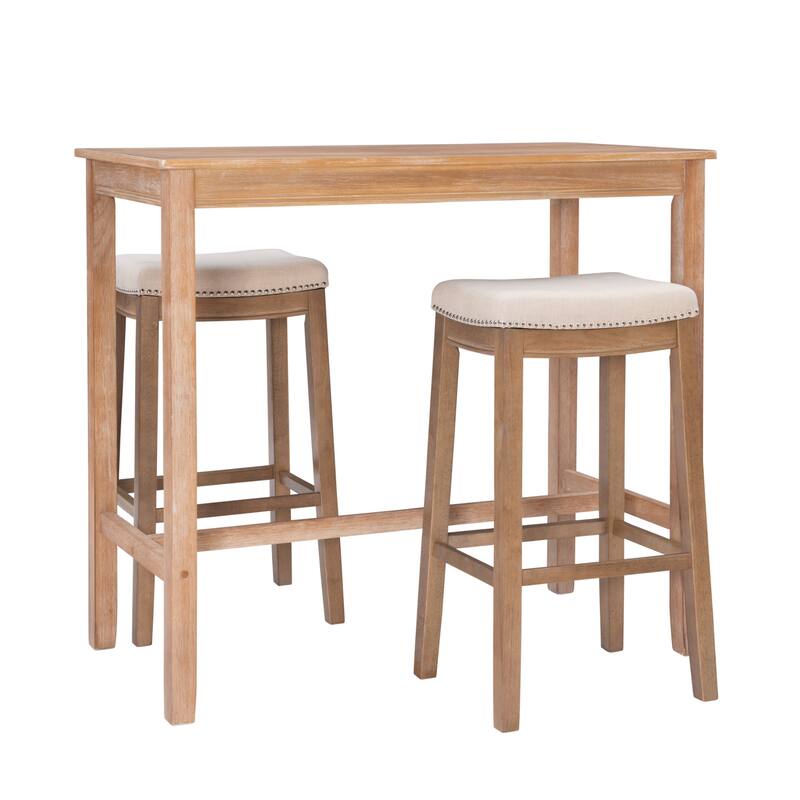 3-Piece Bar Table and Padded Stool Set - 47.25" - Beige and Brown
