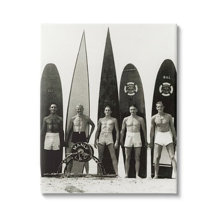 Stupell Vintage Photography Men Surfer Surfboards Beach Sport Canvas