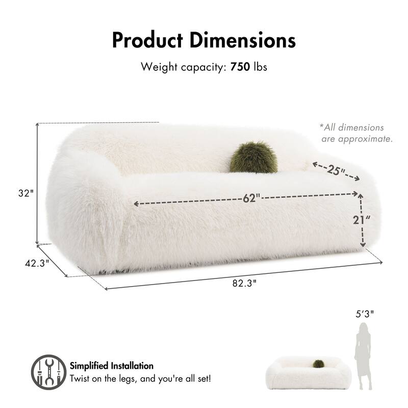 Furniture of America Cynra Modern 82-inch Faux Fur Sofa with Ball Pillow