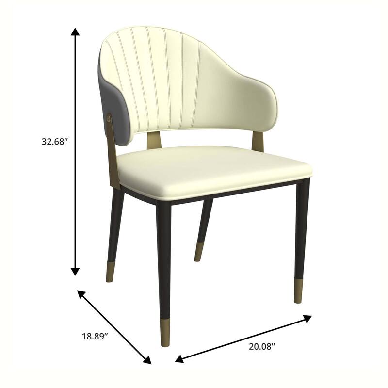 Leather Dining Chair in Iron Set of 4 with Gold Accents Design Modern Ergonomic Side Arm Chair