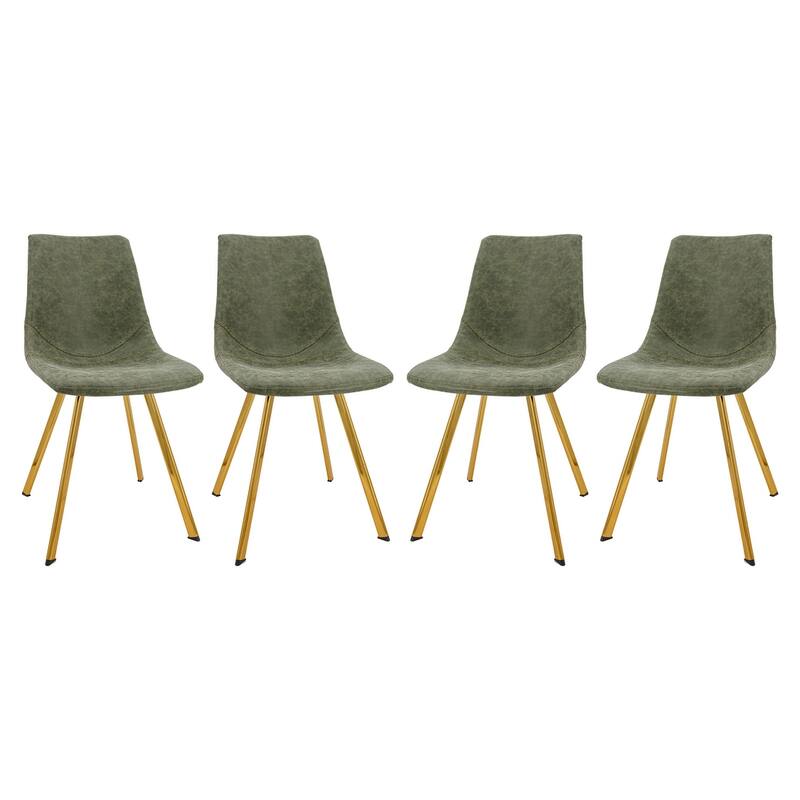 Markley Leather Dining Chair Set of 4 With Gold Metal Legs Modern Accent Side Chair - Olive Green