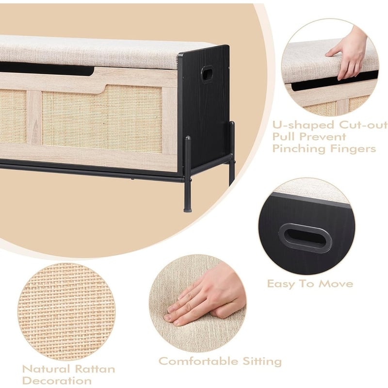 Storage Bench Rattan Storage Chest,for Entryway, Living Room，Bedroom