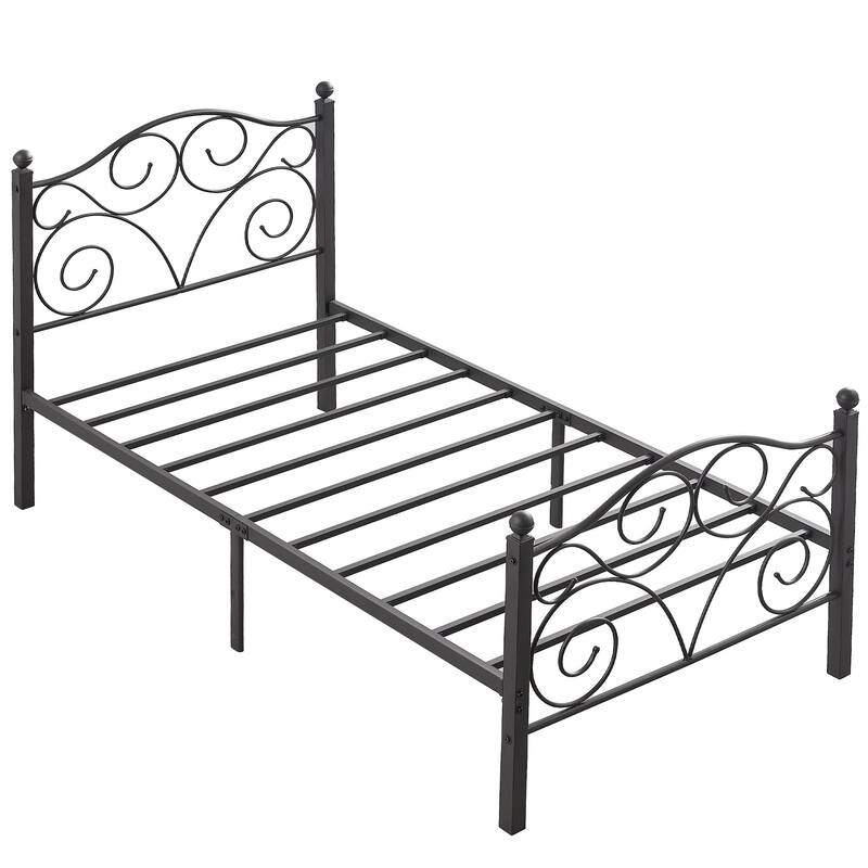 VECELO Metal Platform Bed Frame with Scroll Headboard, Twin/Full/Queen Size Beds